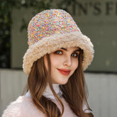 Skittles Wollmütze mit Gesicht, kleine Strickmütze, warmer, pelziger Fischerhut